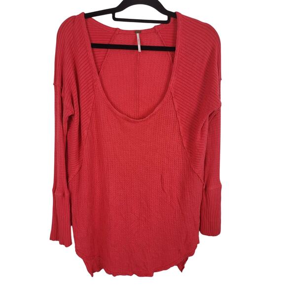 We The Free Ribbed Top Medium Womens Long Sleeve Boat Neck Red Pullover - Picture 1 of 5